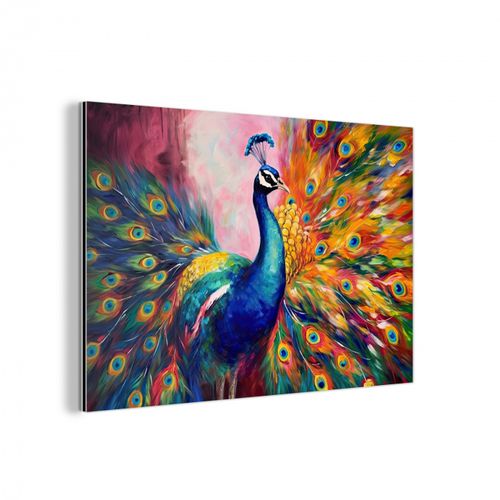 Aluminium - Pauw - Dieren - Schilderij - Regenboog