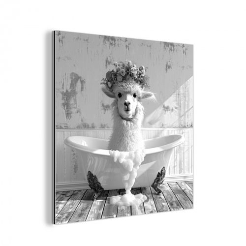 aluminium wit - Alpaca - Bloemen - Dier - Bad - Zwart - Wit