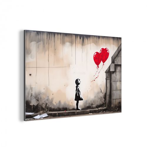 aluminium wit - Kunst - Meisje - Ballonnen - Hart - Grijs