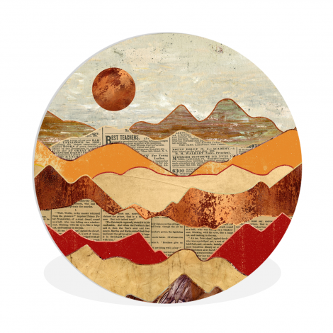 Muurcirkel - Vintage - Krant - Brons - Abstract - Landschap - Kleuren