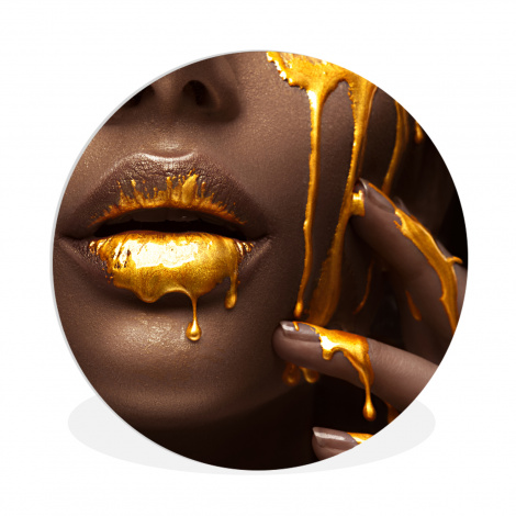 Muurcirkel - Goud - Vrouw - Verf - Lippen - Luxe