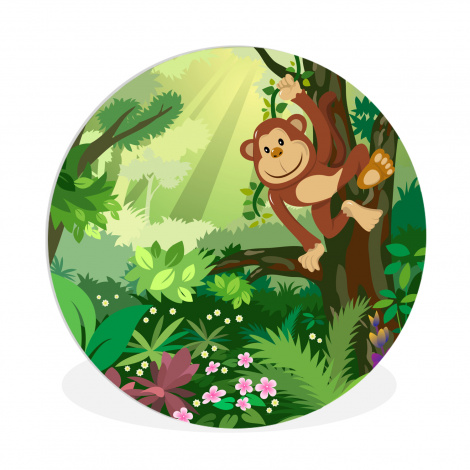 Muurcirkel - Aap - Jungle - Jongens - Meisjes - Bloemen - Kids