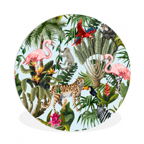 Muurcirkel - Jungle - Dieren - Meisjes - Kinderen - Jongens - Flamingo - Papegaai