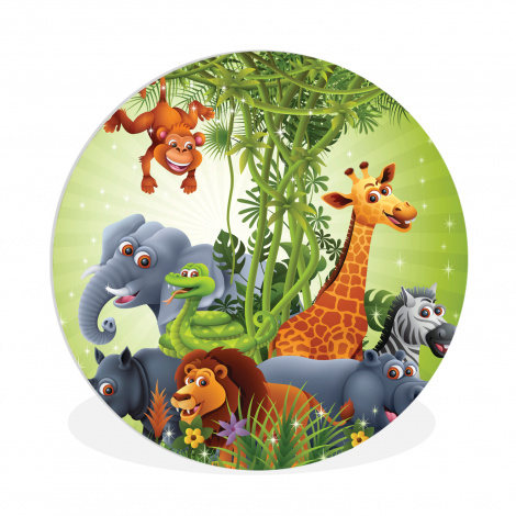 Muurcirkel - Jungle dieren - Planten - Kinderen - Olifant - Giraf - Leeuw