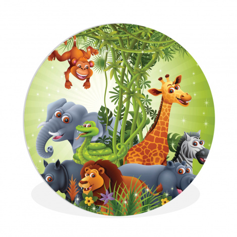 Muurcirkel - Jungle dieren - Planten - Kinderen - Olifant - Giraf - Leeuw