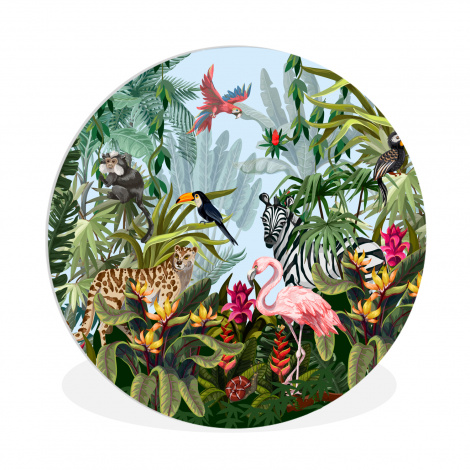 Muurcirkel - Jungle - Natuur - Jongens - Meisjes - Kinderen - Zebra - Flamingo