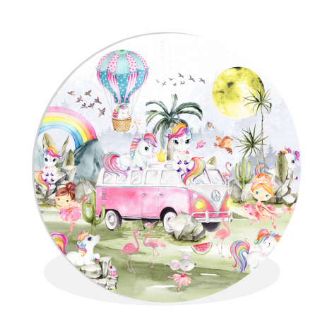 Muurcirkel - Unicorn - Regenboog - Kinderen - Meiden - Auto