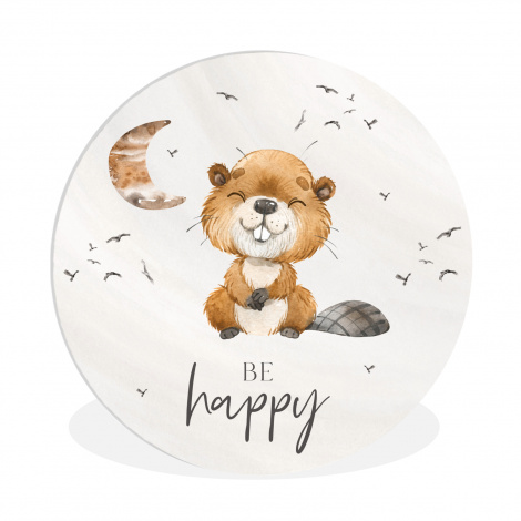 Muurcirkel - Quotes - Be happy - Kinderen - Maan - Bever - Waterverf