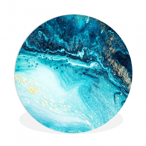 Muurcirkel - Marmerlook - Blauw - Goud - Luxe - Glitter - Marmer