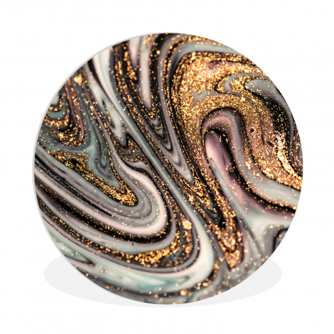 Muurcirkel - Marmerlook - Goud - Glitter - Luxe - Marmer - Wit