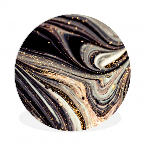 Muurcirkel - Marmerlook - Zwart - Goud - Wit - Glitter - Marmer