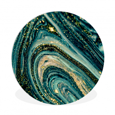 Muurcirkel - Marmerlook - Luxe - Goud - Turquoise - Glitter