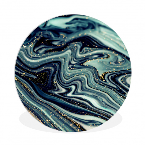 Muurcirkel - Marmer - Goud - Blauw - Glitter - Marmerlook - Abstract