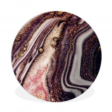 Muurcirkel - Marmer - Roze - Goud - Glitter - Marmerlook