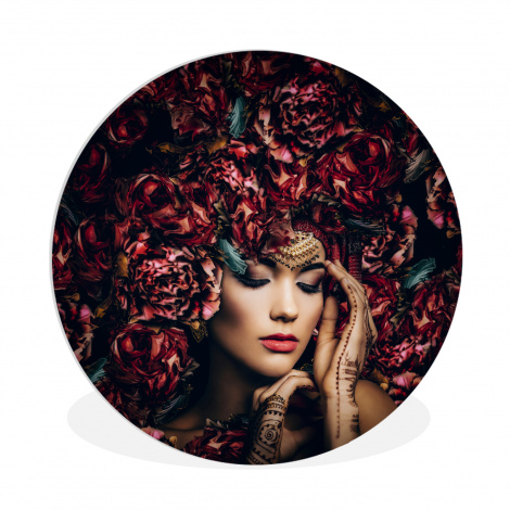 Muurcirkel - Vrouw - Bloemen - Henna - Portret