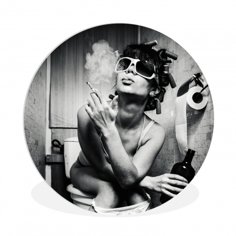 Muurcirkel - Vrouw - Vintage - Krulspelden - Toilet - Sigaret