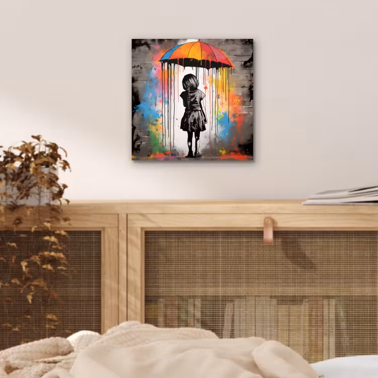Aluminium schilderij - Meisje - Kunst - Paraplu - Graffiti - Kleuren - Muur — 5