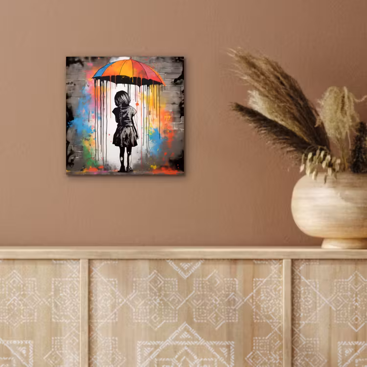 Aluminium schilderij - Meisje - Kunst - Paraplu - Graffiti - Kleuren - Muur — 6