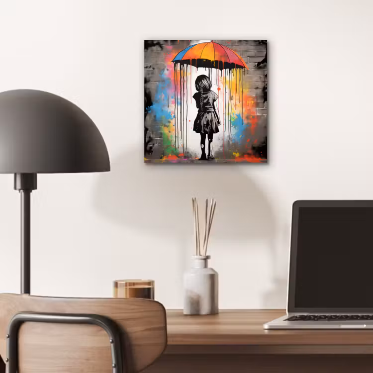 Aluminium schilderij - Meisje - Kunst - Paraplu - Graffiti - Kleuren - Muur — 7