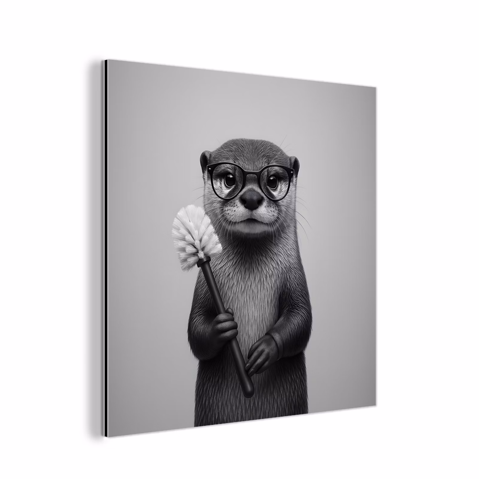 Aluminium schilderij - Otter - Wc-borstel - Bril - Zwart - Wit — 1