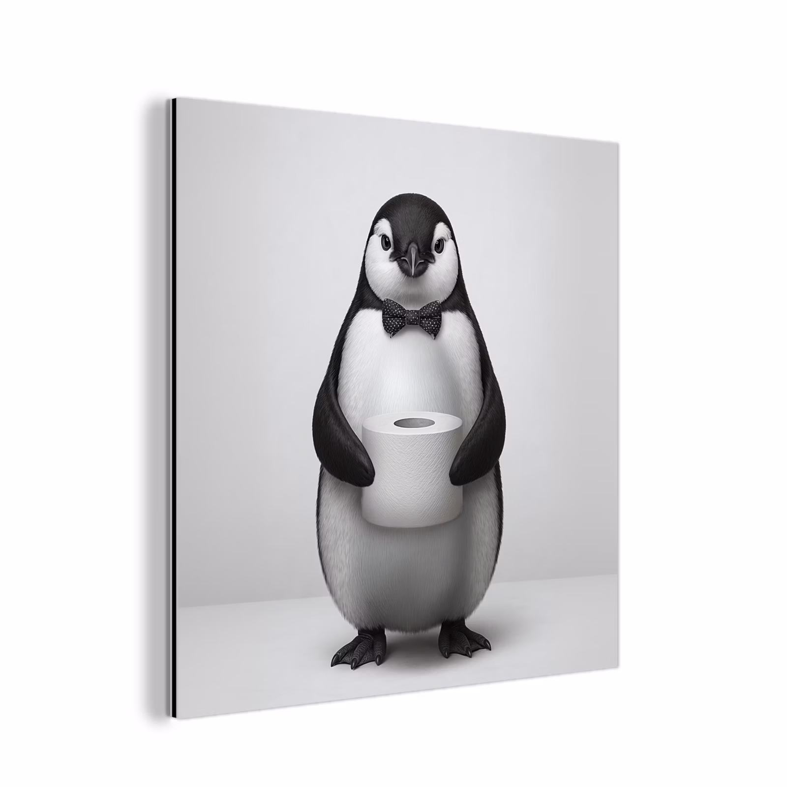 Aluminium schilderij - Pinguïn - WC rol - Wit — 1