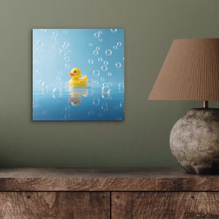 Aluminium schilderij - Bubbels - Badeend - Geel — 4