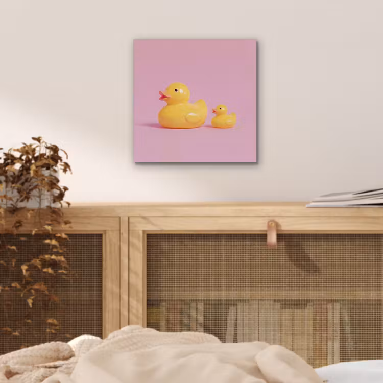 Aluminium schilderij - Eendjes - Vrolijk - Roze — 5