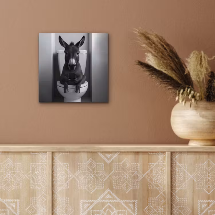 Aluminium schilderij - Ezel - Telefoon - Toilet - Zwart - Wit — 6