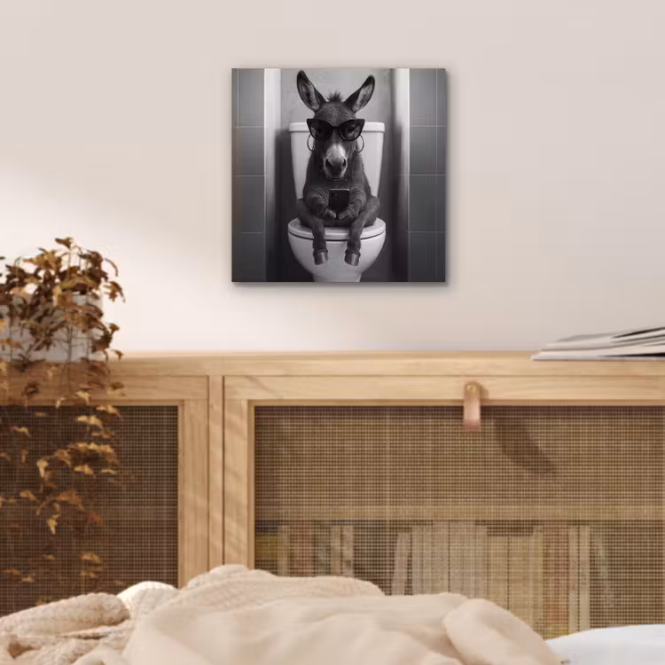 Aluminium schilderij - Ezel - Telefoon - Toilet - Zwart - Wit — 5