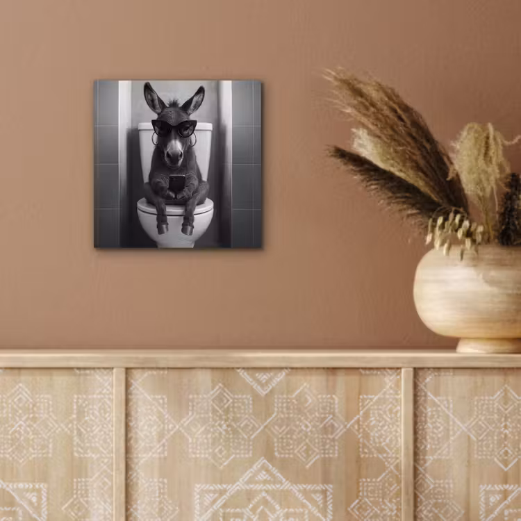 Aluminium schilderij - Ezel - Telefoon - Toilet - Zwart - Wit — 6
