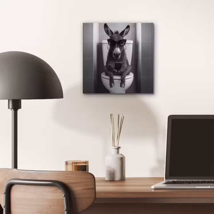 Aluminium schilderij - Ezel - Telefoon - Toilet - Zwart - Wit — 7