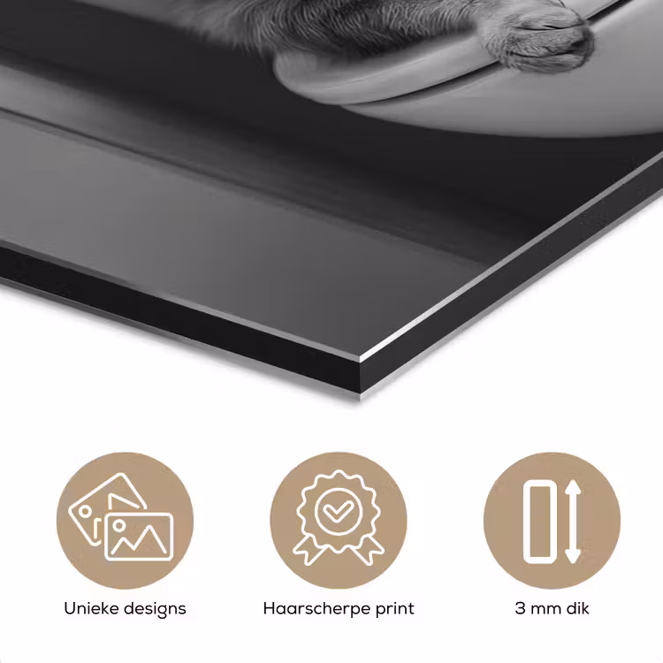 Aluminium schilderij - Kat - Telefoon - Toilet - Zwart - Wit — 3