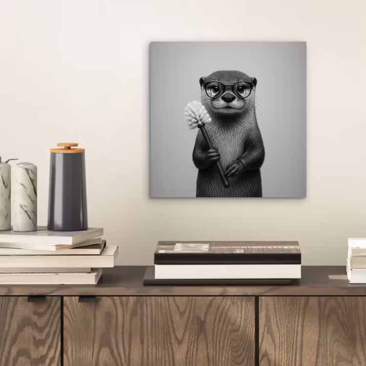 Aluminium schilderij - Otter - Wc-borstel - Bril - Zwart - Wit — 2