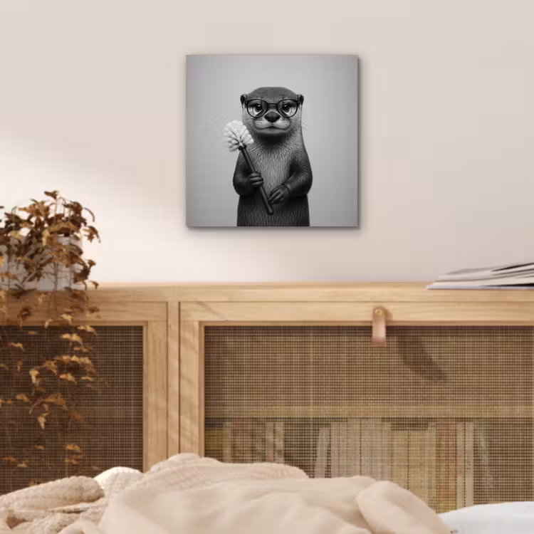Aluminium schilderij - Otter - Wc-borstel - Bril - Zwart - Wit — 5