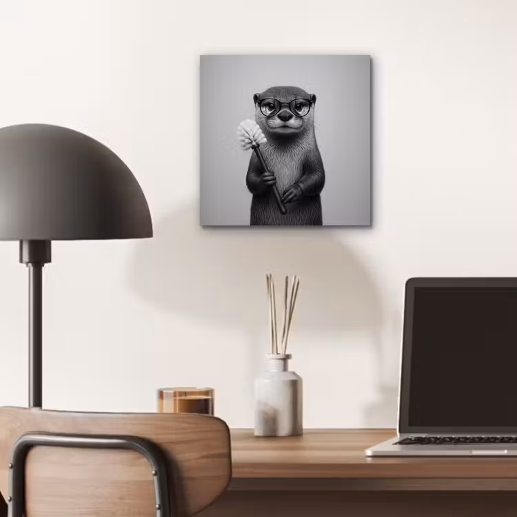 Aluminium schilderij - Otter - Wc-borstel - Bril - Zwart - Wit — 7