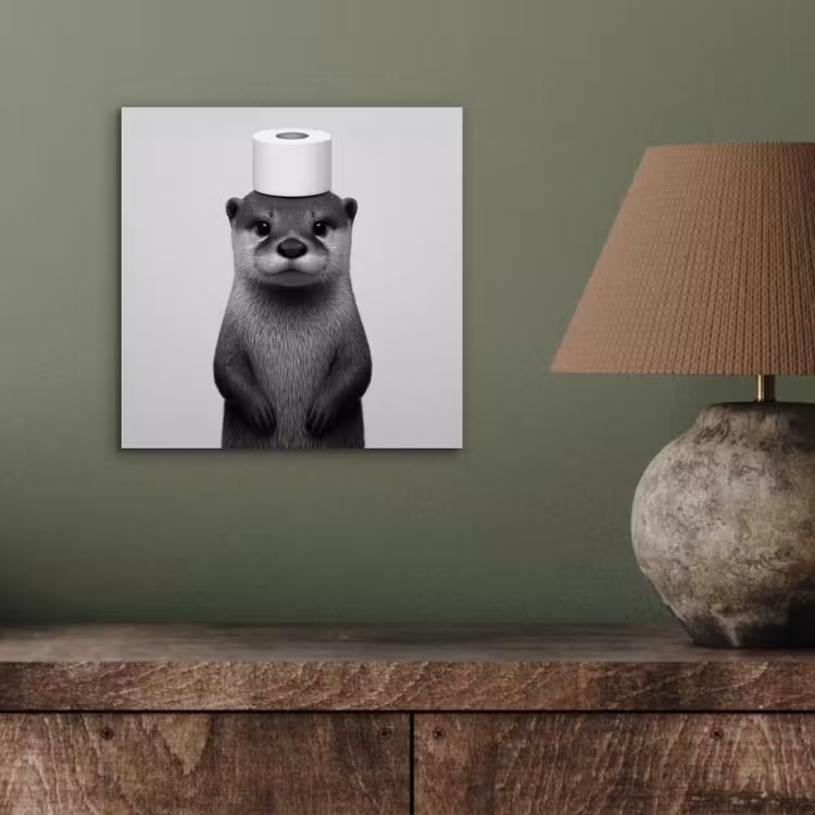 Aluminium schilderij - Otter - WC rol - Zwart - Wit — 4
