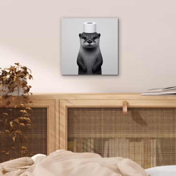 Aluminium schilderij - Otter - WC rol - Zwart - Wit — 5