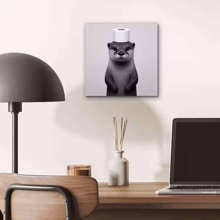 Aluminium schilderij - Otter - WC rol - Zwart - Wit — 7