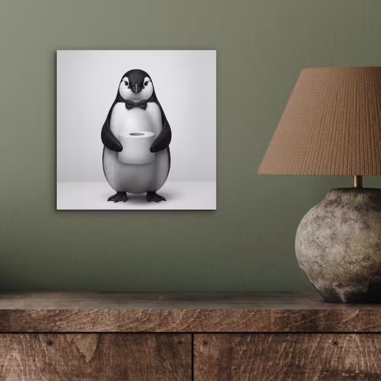 Aluminium schilderij - Pinguïn - WC rol - Wit — 4