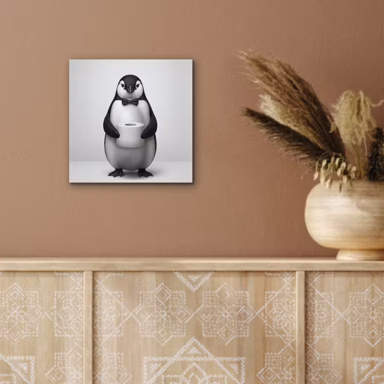 Aluminium schilderij - Pinguïn - WC rol - Wit — 6