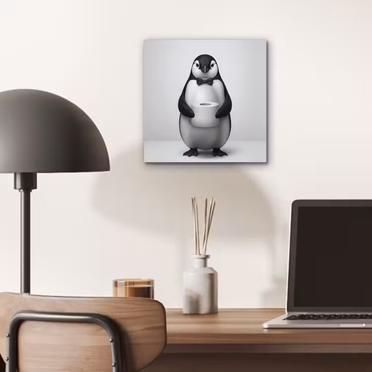 Aluminium schilderij - Pinguïn - WC rol - Wit — 7