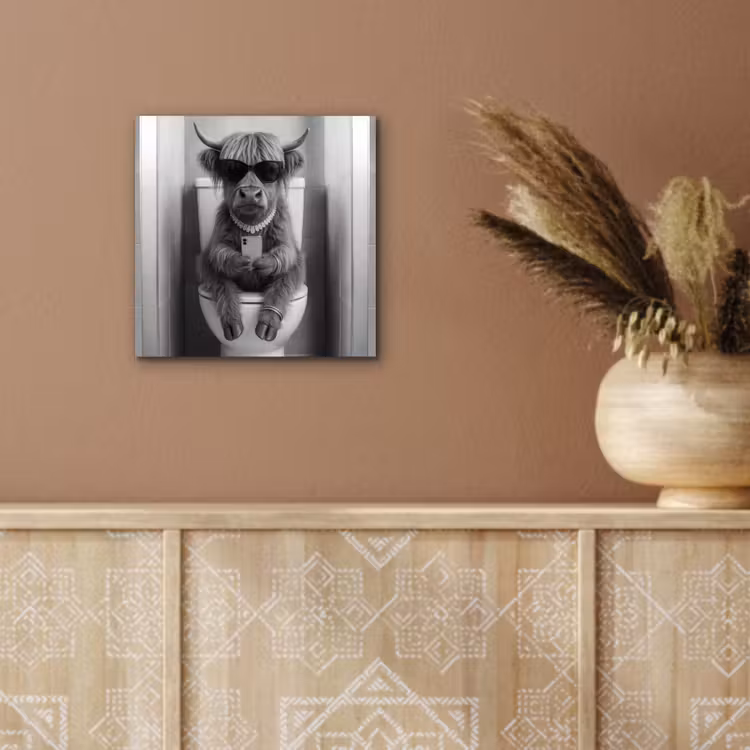 Aluminium schilderij - Stier - Telefoon - Toilet - Zwart - Wit — 6