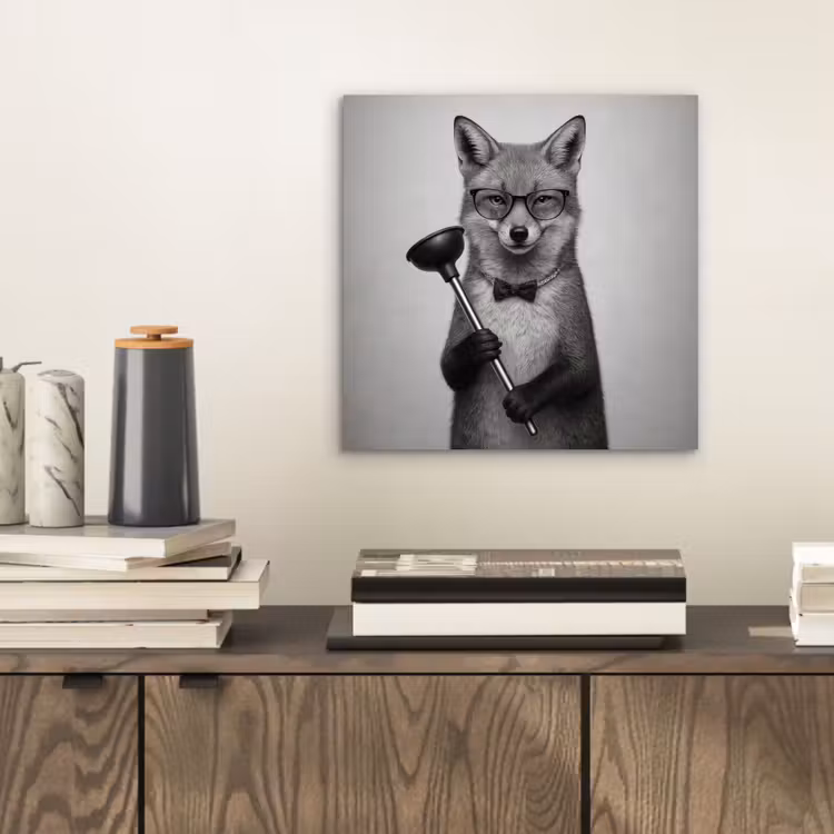 Aluminium schilderij - Vos - WC-ontstopper - Zwart - Wit — 2