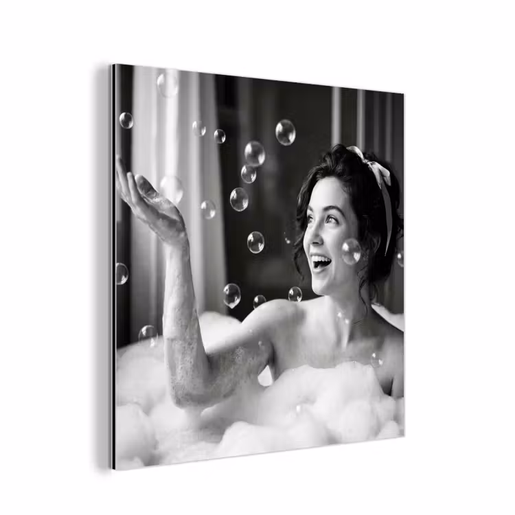 Aluminium schilderij - Bad - Bubbels - Zwart - Wit — 1