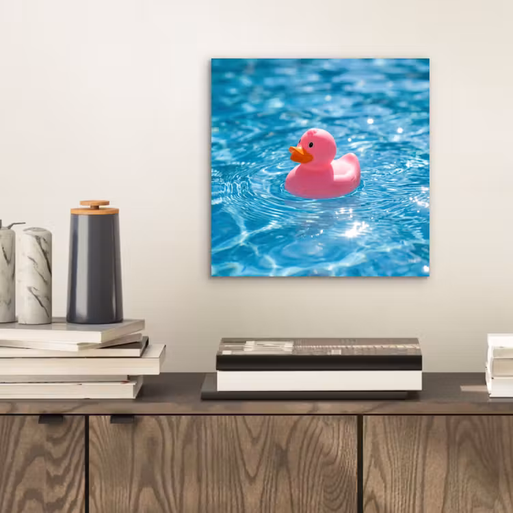 Aluminium schilderij - Badeend - Dobberend - Roze — 2