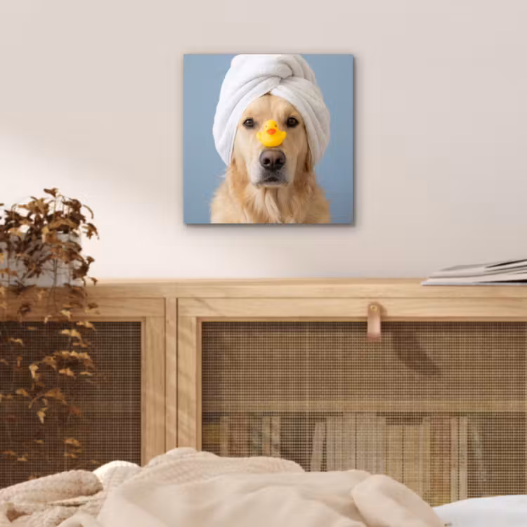 Aluminium schilderij - Hond - Badeend - Geel — 5