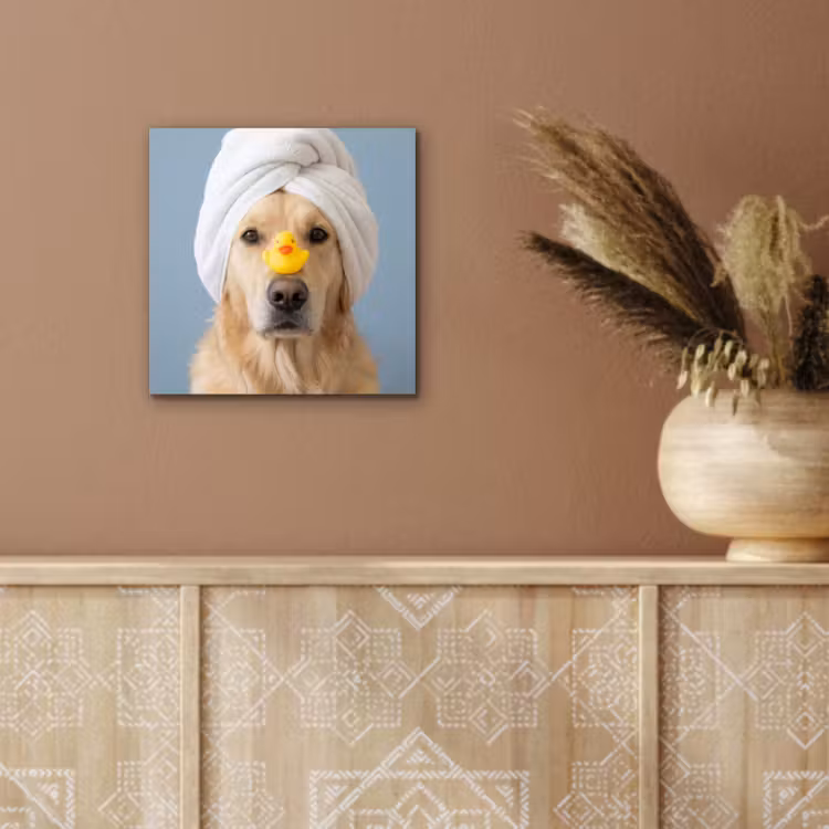 Aluminium schilderij - Hond - Badeend - Geel — 6