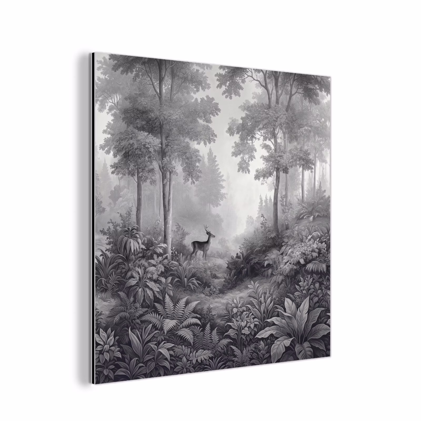Aluminium schilderij - Bos - Hert - Zwart - Wit — 1