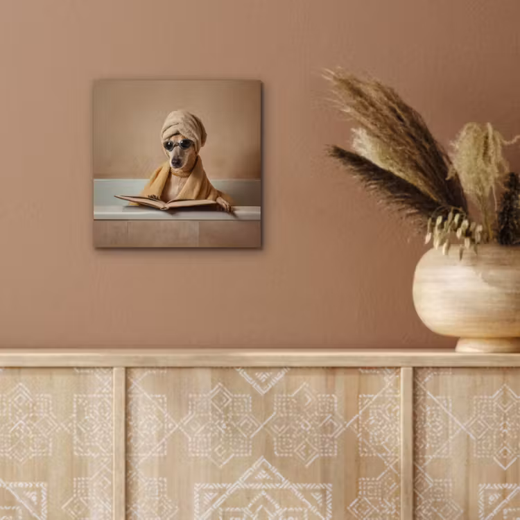 Aluminium schilderij - Bad - Hond - Boek - Zonnebril — 6