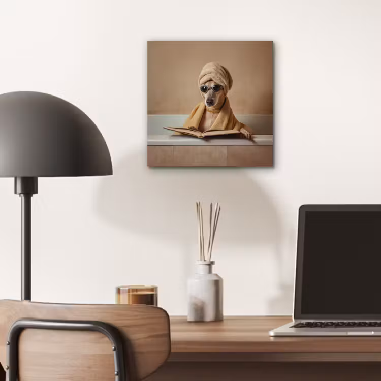 Aluminium schilderij - Bad - Hond - Boek - Zonnebril — 7